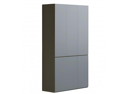 Moderní šedá kancelářská skříň bez úchytů, vysoká, s úložným prostorem, v jednoduchém stylu