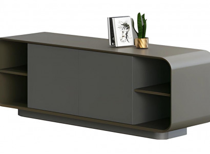 Moderní černá nízká skříň šedá s úložným prostorem minimalistický design