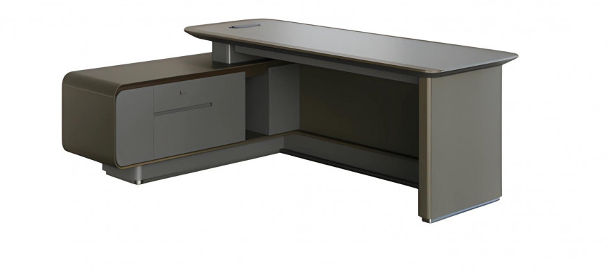 Moderní černošedý rohový stůl s úložným prostorem