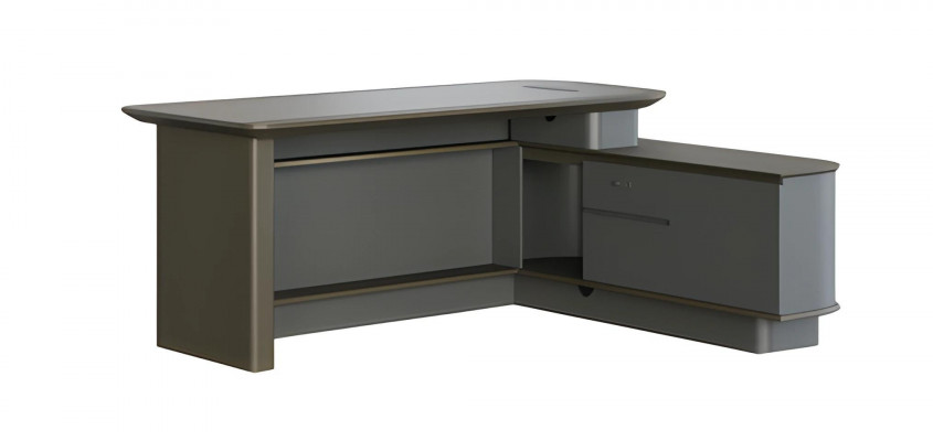 Moderní šedá černá rohová kancelářská stůl s úložným prostorem a elegantními kanály na kabely
