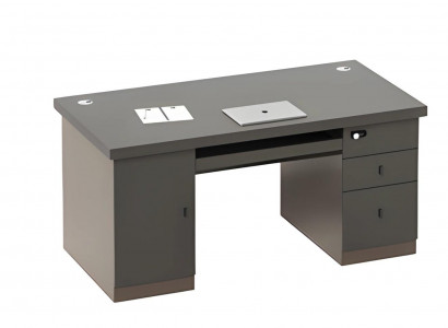 Moderní černo-šedý psací stůl s úložným prostorem a průchodkou na kabely