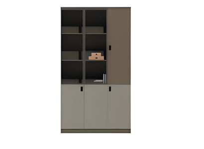 Moderner Büroschrank Braun und Grau mit Regalen und Schranktüren für Büro