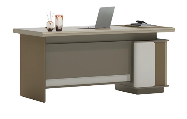 Schreibtisch Beige und Grau mit Schubladen und Ablage für Bürodesign und Ordnung