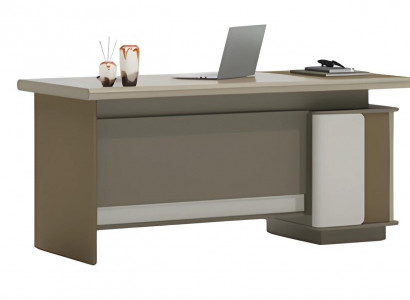 Hnědý a šedý stůl s šuplíky a úložným prostorem do moderní kanceláře