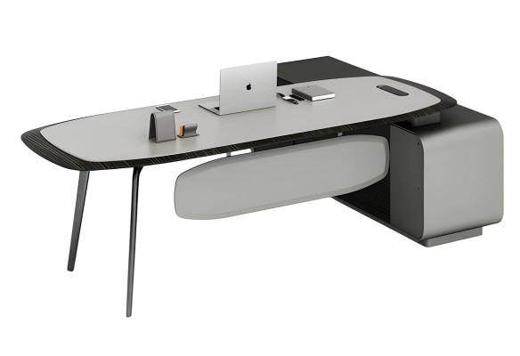 Moderner Schreibtisch Grau Schwarz mit Ablage Stauraum Elegantes Büro Design