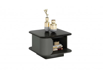 Moderní kávový stůl kompaktních rozměrů s otevřenou plochou a černou deskou