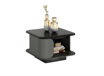 Moderní kávový stůl kompaktních rozměrů s otevřenou plochou a černou deskou