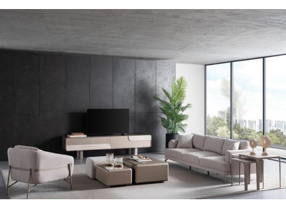 Wohnzimmer Möbelset mit beige Textilbezug modern und stilvoll