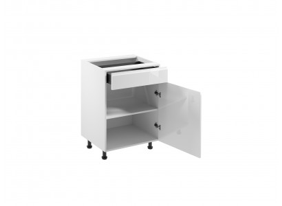 Mobilní kuchyně se zásuvkou a lesklými policemi