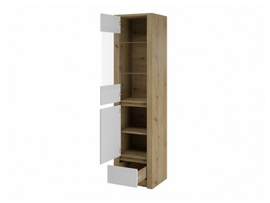 Skleněná vitrína s prosklenými dvířky, skleněnými policemi a zásuvkou