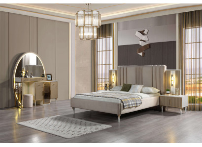 Moderní postel se sadou 3 nočních stolků