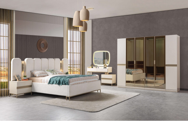 Kompletní ložnicový set 6 kusů moderní postel skříň noční stolky