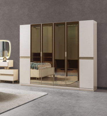 Moderní rohová skříň z matného skla s velkým designem