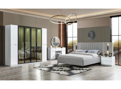 Kompletní ložnicový set 4 kusy postel skříň noční stolky dřevo 6 kusů