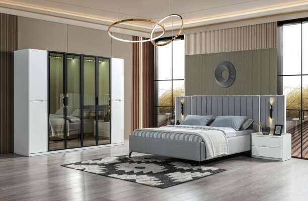 Kompletní ložnicový set 4 kusy postel skříň noční stolky dřevo