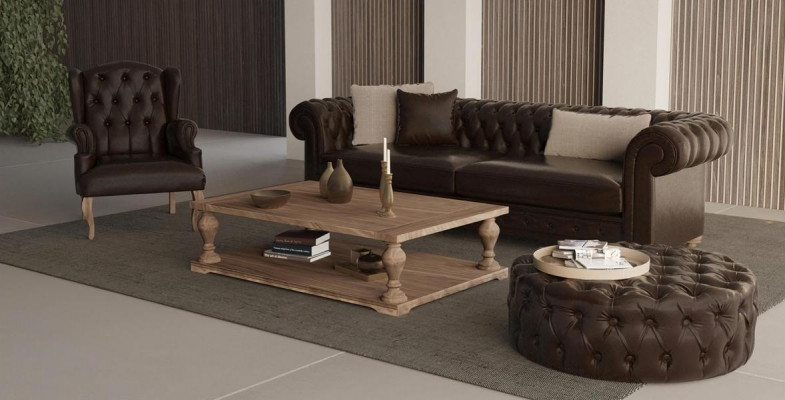 Elegantní pohovka, křeslo a taburet. Skutečné pohodlí