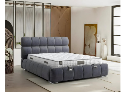 Modern blaues Bett mit Matratze aus Textil und Holz