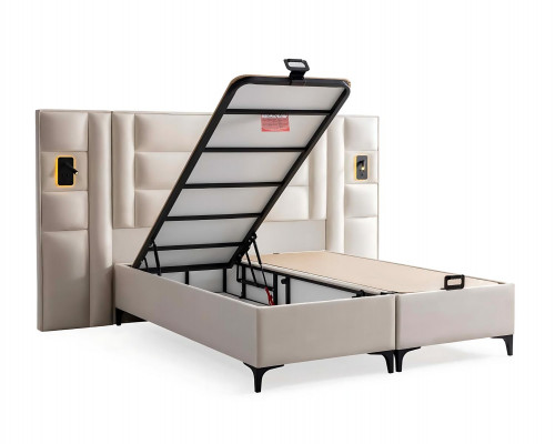 Elegantní bílé lůžko s matrací z textilu a dřeva