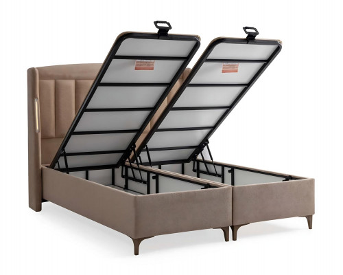 Elegantní hnědá postel s matrací z textilu a dřeva