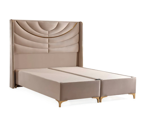 Elegantes Beiges Bett mit Matratze aus Textil und Holz