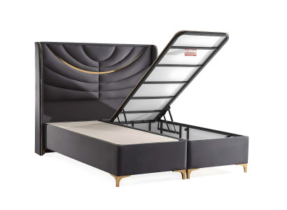 Elegantes graues Bett mit Matratze aus Textil und Holz
