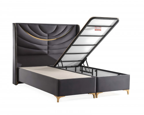 Elegantní šedá postel s matrací z látky a dřeva