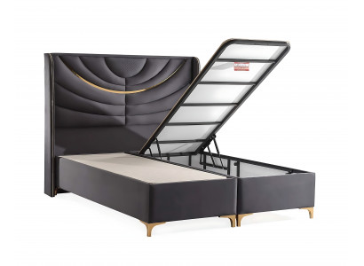 Elegantní šedá postel s matrací z látky a dřeva