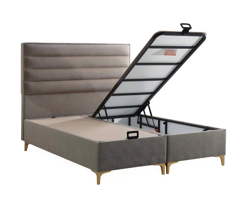 Beige Holzbett mit Matratze – Elegantes Schlafzimmermöbel