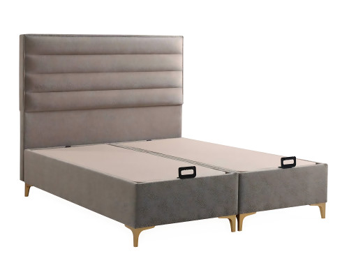 Beige Holzbett mit Matratze – Elegantes Schlafzimmermöbel