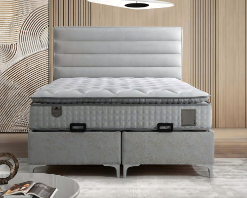 Moderní šedá postel s elegantní matrací