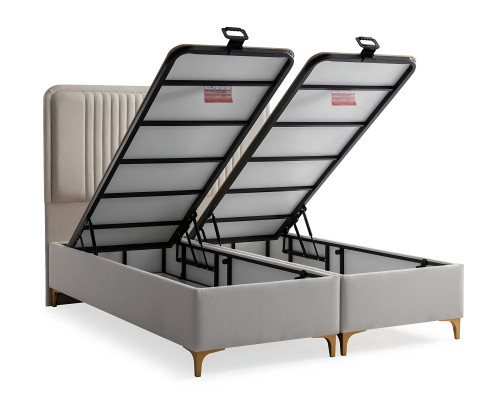 Elegantes Bett mit Matratze in Beige aus Textil und Holz