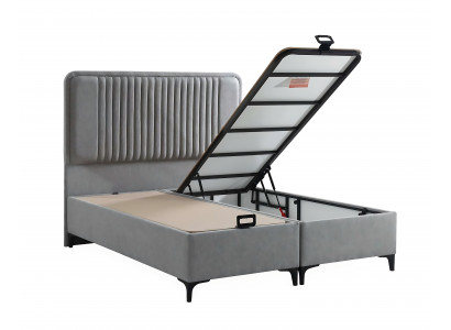 Elegantní šedá postel s matrací z textilu a dřeva