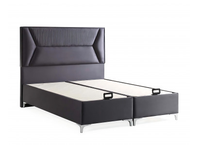 Elegantní šedá postel s matrací z látky a dřeva