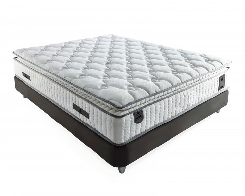 Elegantní šedá postel s matrací z textilu a dřeva