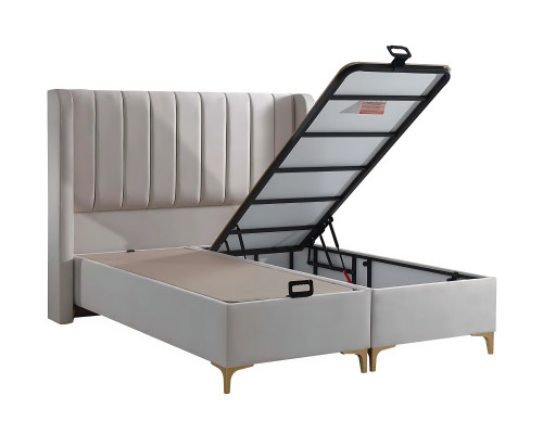 Elegantes Bett mit Matratze aus Textil in Beige
