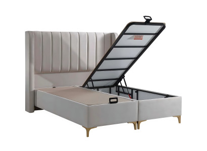 Elegantes Bett mit Matratze aus Textil in Beige