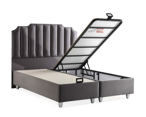 Elegantes graues Bett mit Matratze aus Textil und Holz