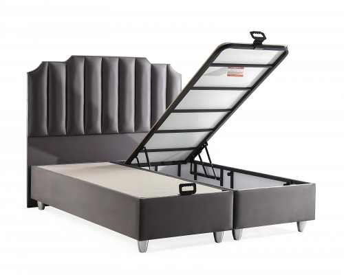 Elegantní šedá postel s matrací z látky a dřeva