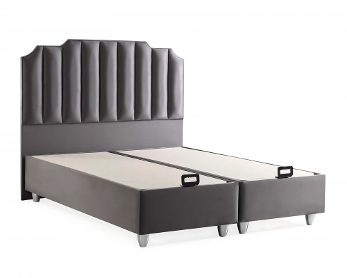 Elegantní šedá postel s matrací z látky a dřeva