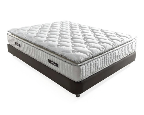 Elegantes Bett mit Matratze aus Textil in Beige für modernes