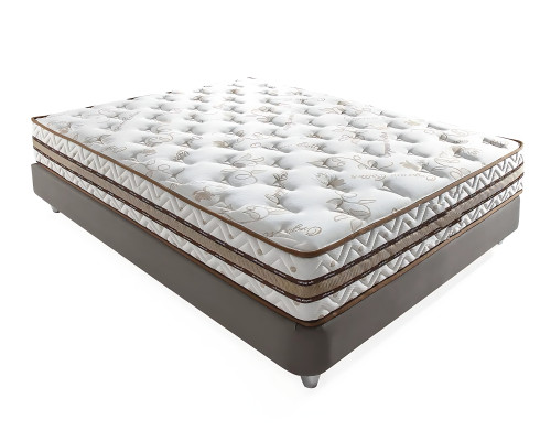 Beige Textilbett mit Matratze im eleganten Design