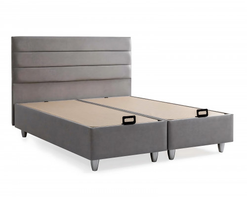 Elegantní šedá postel s matrací z textilu a dřeva