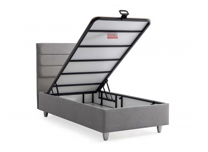 Elegantní šedá postel s matrací z textilu a dřeva