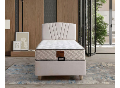 Elegantes Bett mit Matratze aus Textil in Beige