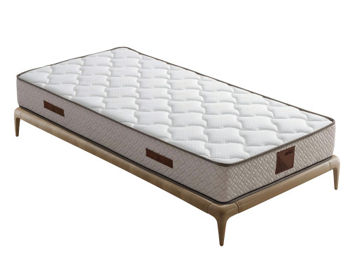Elegantes Bett mit Matratze aus Textil in Beige