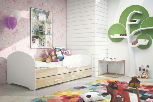 Dětská postel, postel pro mládež, postel z masivního přírodního dřeva s šuplíkem, postel Luki TS