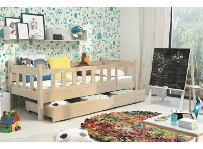 Dětská postel se zásuvkou a ochranou proti pádu Dětská postel z masivního dřeva