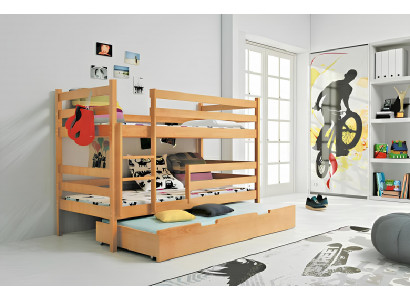 3 patrové postele, vyvýšená postel, dvoulůžková postel, 3 postele z masivního dřeva