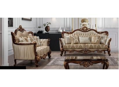 Luxusní sestava sedací souprava 3+3, konferenční stolek, gauč, pohovka, sada luxusních sedaček v barokním stylu.