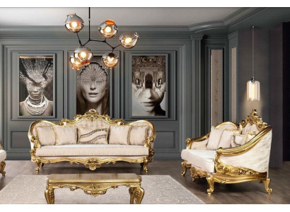 Luxusní sedací souprava 3+3 místný křeslo pohovky sada látková barokní sedací skupina garnitura